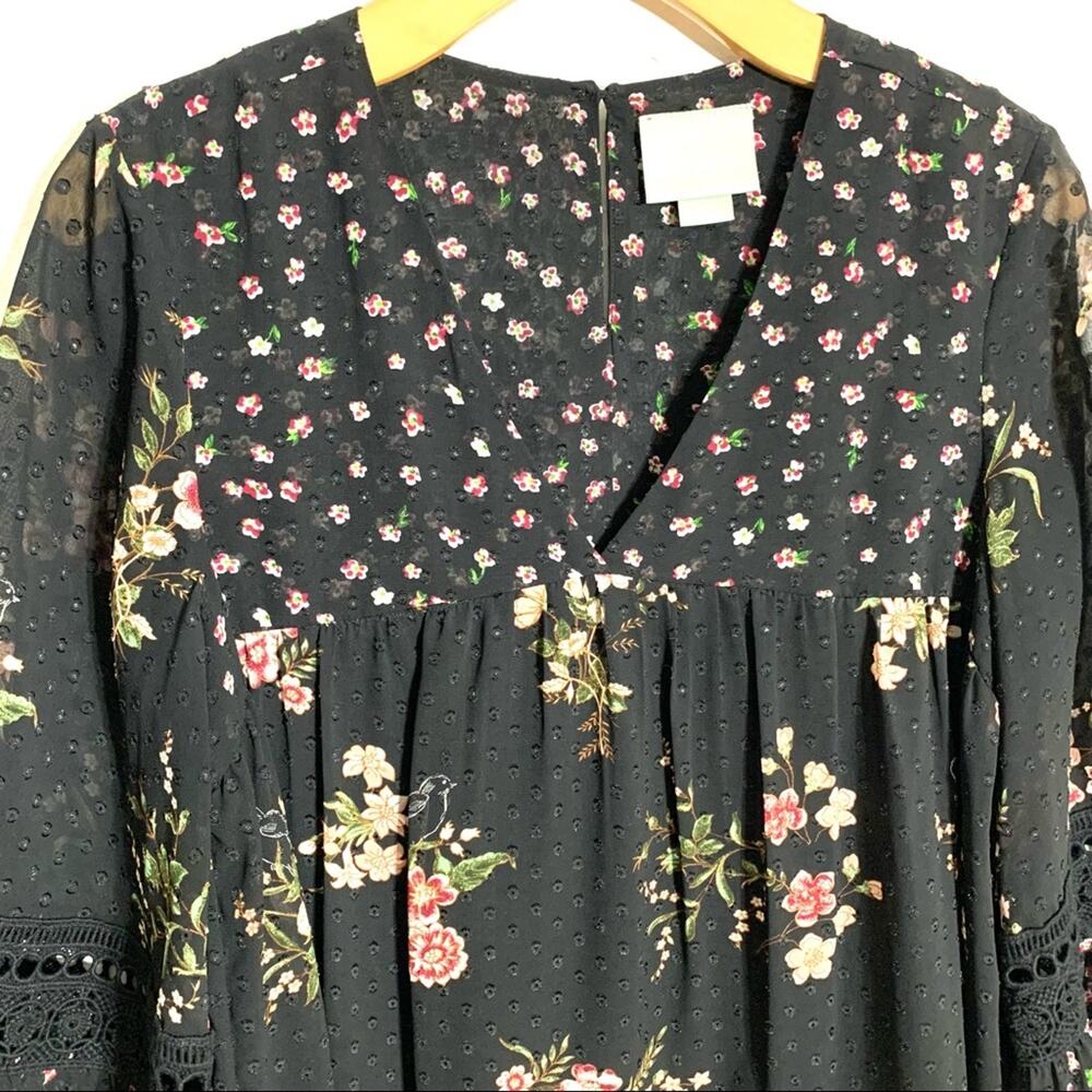 Anthropologie Maeve Steffy Floral Bohemian Babydoll Black Ruffled Blouse size S - Picture 5 of 14